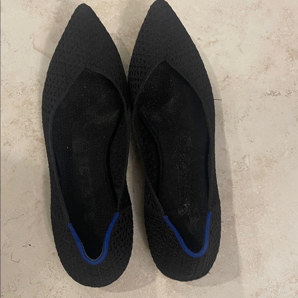 Rothy’s The Point in Solid Black Ballet Flat Shoes Sustainable Knit